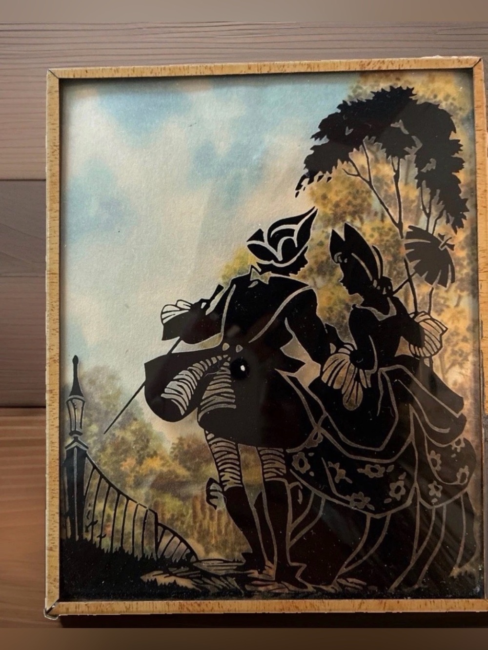 Vintage Framed Reverse-Painted Glass Silhouette Art Set of 3-Victorian Courting